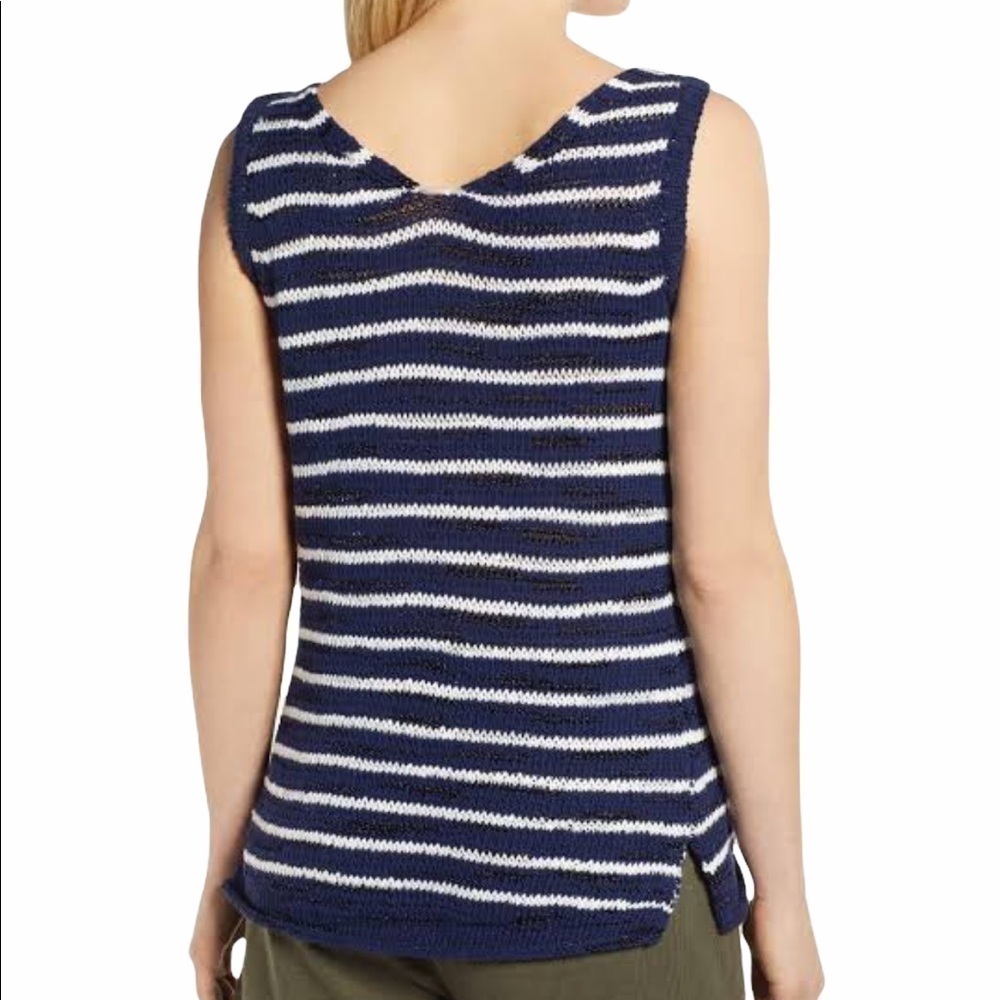 Caslon Top Striped Sleeveless Open Knit Hi Low Hem Tank